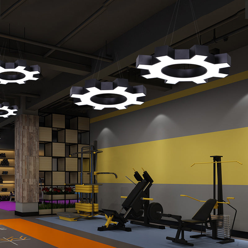 Gear Shaped Gym Pendant Lighting Metallic Modern Style LED Hanging Light Fixture Black Clearhalo 'Ceiling Lights' 'Modern Pendants' 'Modern' 'Pendant Lights' 'Pendants' Lighting' 2461448