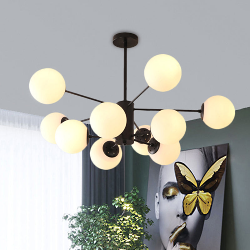 Amber/Blue/Clear Glass Spherical Chandelier Light Post Modern 6/8/10 Lights Black Pendant Lamp for Bedroom 10 White Clearhalo 'Ceiling Lights' 'Chandeliers' 'Clear' 'Glass shade' 'Glass' 'Industrial' 'Modern Chandeliers' 'Modern' 'Tiffany' 'Traditional Chandeliers' Lighting' 246147