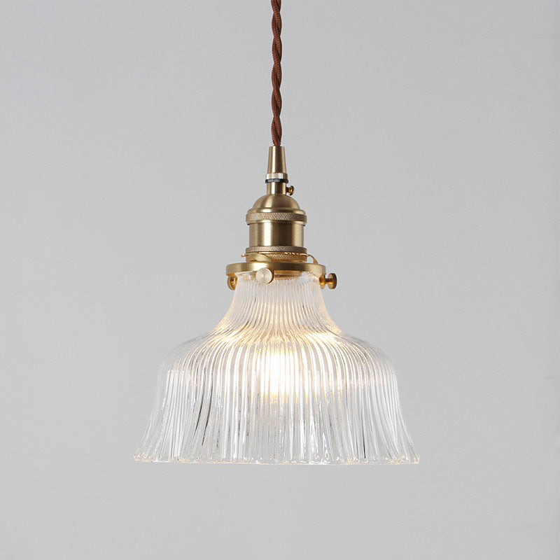 Pleated Clear Glass Pendant Lamp Nautical 1-Light Restaurant Ceiling Light in Brass Clearhalo 'Ceiling Lights' 'Close To Ceiling Lights' 'Glass shade' 'Glass' 'Industrial Pendants' 'Industrial' 'Middle Century Pendants' 'Pendant Lights' 'Pendants' 'Tiffany' Lighting' 2461480