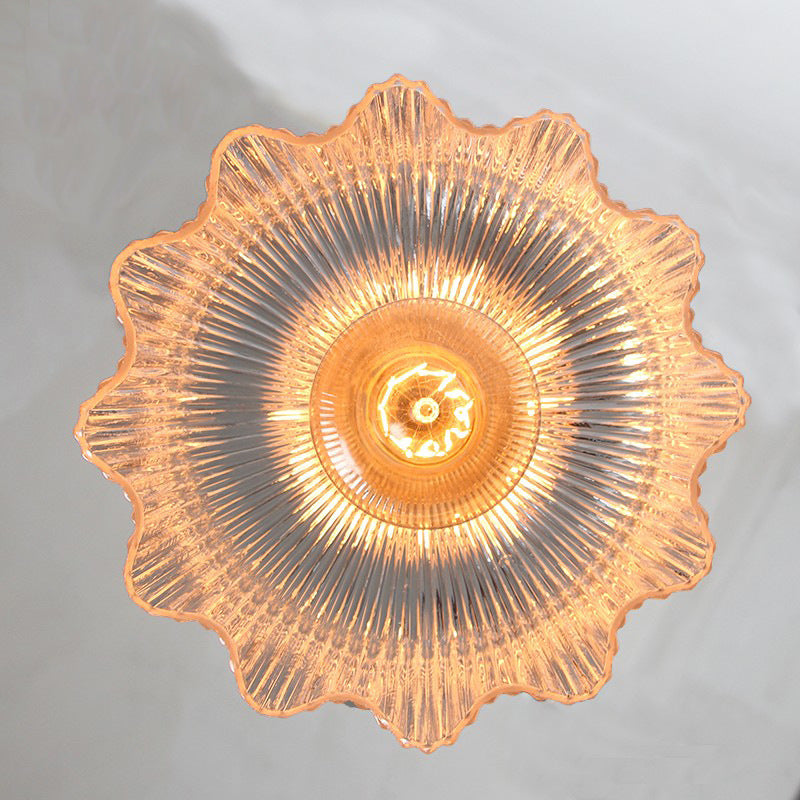 Pleated Clear Glass Pendant Lamp Nautical 1-Light Restaurant Ceiling Light in Brass Clearhalo 'Ceiling Lights' 'Close To Ceiling Lights' 'Glass shade' 'Glass' 'Industrial Pendants' 'Industrial' 'Middle Century Pendants' 'Pendant Lights' 'Pendants' 'Tiffany' Lighting' 2461481