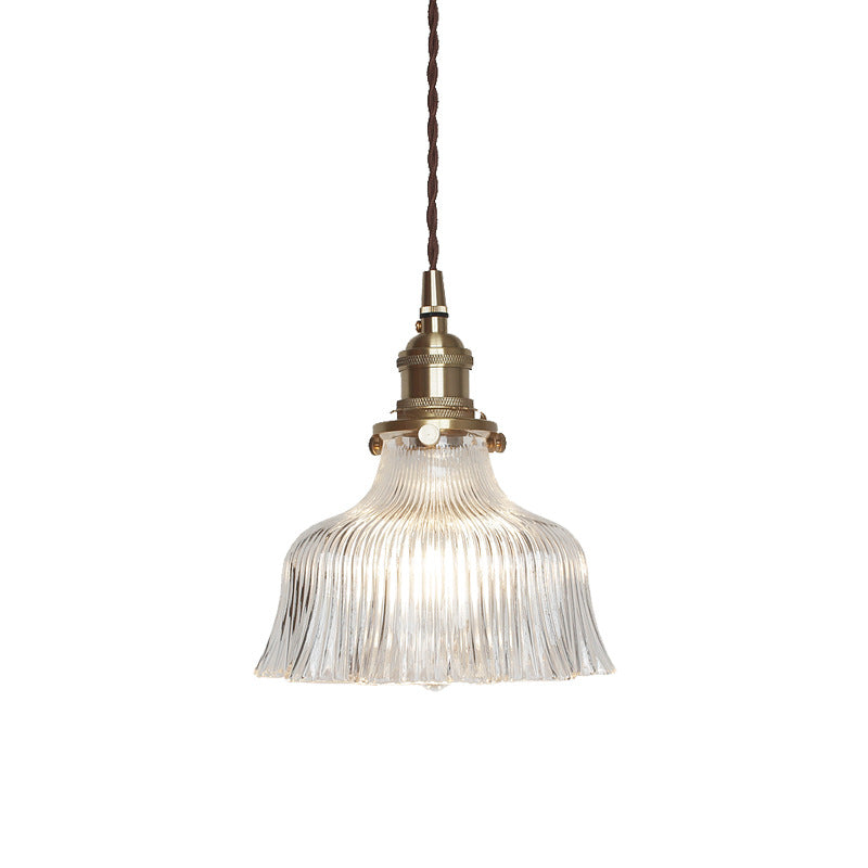 Pleated Clear Glass Pendant Lamp Nautical 1-Light Restaurant Ceiling Light in Brass Clearhalo 'Ceiling Lights' 'Close To Ceiling Lights' 'Glass shade' 'Glass' 'Industrial Pendants' 'Industrial' 'Middle Century Pendants' 'Pendant Lights' 'Pendants' 'Tiffany' Lighting' 2461482