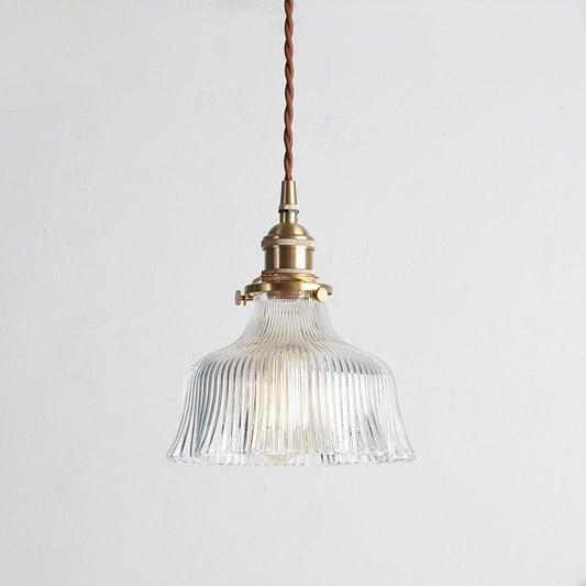 Pleated Clear Glass Pendant Lamp Nautical 1-Light Restaurant Ceiling Light in Brass Clearhalo 'Ceiling Lights' 'Close To Ceiling Lights' 'Glass shade' 'Glass' 'Industrial Pendants' 'Industrial' 'Middle Century Pendants' 'Pendant Lights' 'Pendants' 'Tiffany' Lighting' 2461483