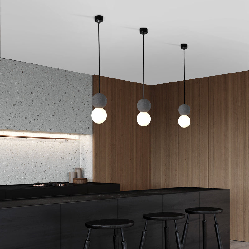 Simple Gourd Shaped Hanging Lamp Terrazzo 1-Light Bar Pendant Lighting with Opal Glass Shade Grey Clearhalo 'Ceiling Lights' 'Modern Pendants' 'Modern' 'Pendant Lights' 'Pendants' Lighting' 2461485