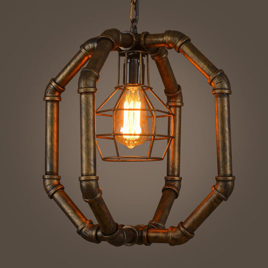 Metal Dual Cage Ceiling Hanging Lantern Industrial 1 Bulb Dining Room Pendant Light in Brass Brass Clearhalo 'Art Deco Pendants' 'Cast Iron' 'Ceiling Lights' 'Ceramic' 'Crystal' 'Industrial Pendants' 'Industrial' 'Metal' 'Middle Century Pendants' 'Pendant Lights' 'Pendants' 'Tiffany' Lighting' 2461492