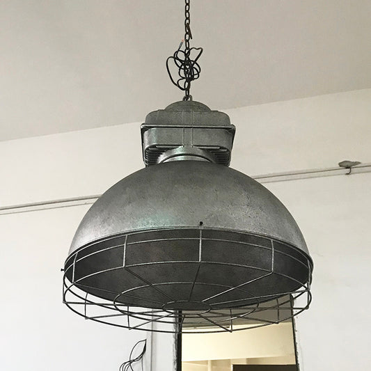 Industrial Style Dome Pendant Lighting 1 Head Metal Mine Light with Round Wire Cage Textured Silver Clearhalo 'Art Deco Pendants' 'Cast Iron' 'Ceiling Lights' 'Ceramic' 'Crystal' 'Industrial Pendants' 'Industrial' 'Metal' 'Middle Century Pendants' 'Pendant Lights' 'Pendants' 'Tiffany' Lighting' 2461509