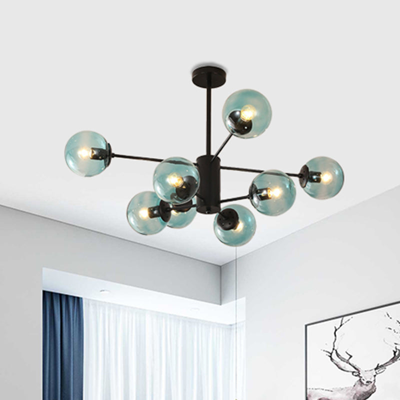Amber/Blue/Clear Glass Spherical Chandelier Light Post Modern 6/8/10 Lights Black Pendant Lamp for Bedroom Clearhalo 'Ceiling Lights' 'Chandeliers' 'Clear' 'Glass shade' 'Glass' 'Industrial' 'Modern Chandeliers' 'Modern' 'Tiffany' 'Traditional Chandeliers' Lighting' 246154