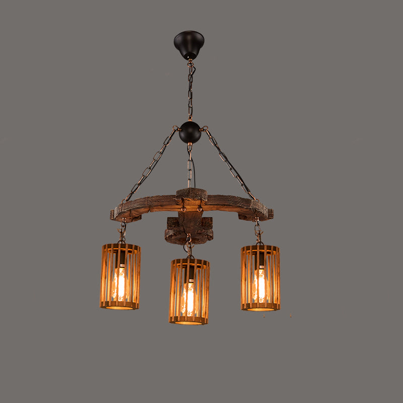 Farmhouse Cylindrical Cage Chandelier Light Wooden Hanging Lamp Kit for Dining Room Wood Airplane Clearhalo 'Carpenter Chandeliers' 'Ceiling Lights' 'Chandeliers' 'Industrial Chandeliers' 'Industrial' 'Middle Century Chandeliers' 'Modern' 'Tiffany' Lighting' 2461548