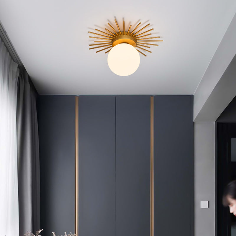 Single-Bulb Bedroom Ceiling Light Postmodern Gold Finish Flushmount Light with Ball Cream Glass Shade Clearhalo 'Ceiling Lights' 'Close To Ceiling Lights' 'Close to ceiling' 'Flush mount' Lighting' 2461606