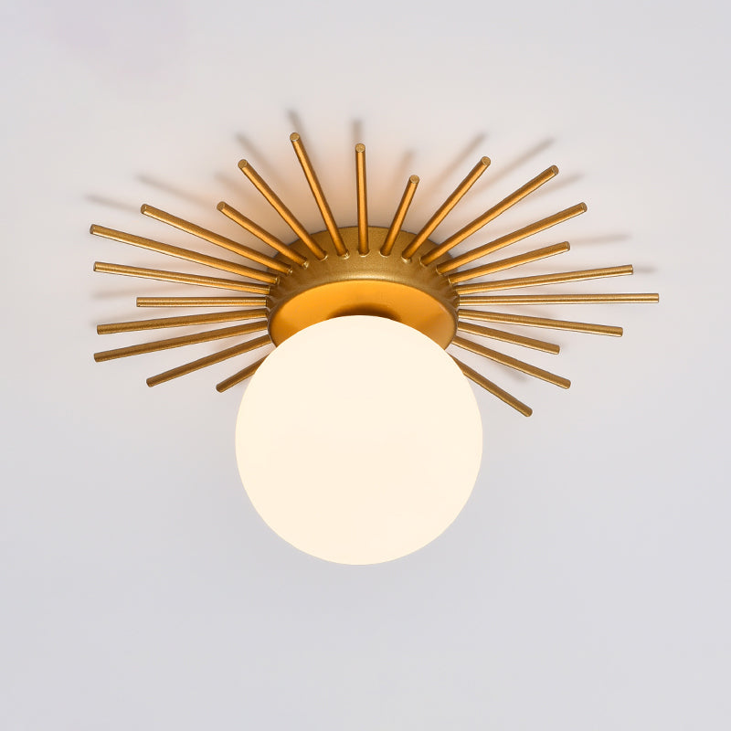 Single-Bulb Bedroom Ceiling Light Postmodern Gold Finish Flushmount Light with Ball Cream Glass Shade Gold Straight Clearhalo 'Ceiling Lights' 'Close To Ceiling Lights' 'Close to ceiling' 'Flush mount' Lighting' 2461607