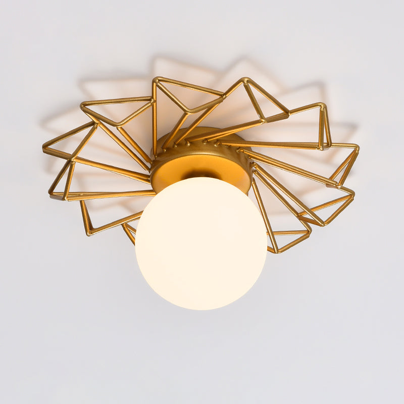 Single-Bulb Bedroom Ceiling Light Postmodern Gold Finish Flushmount Light with Ball Cream Glass Shade Clearhalo 'Ceiling Lights' 'Close To Ceiling Lights' 'Close to ceiling' 'Flush mount' Lighting' 2461608
