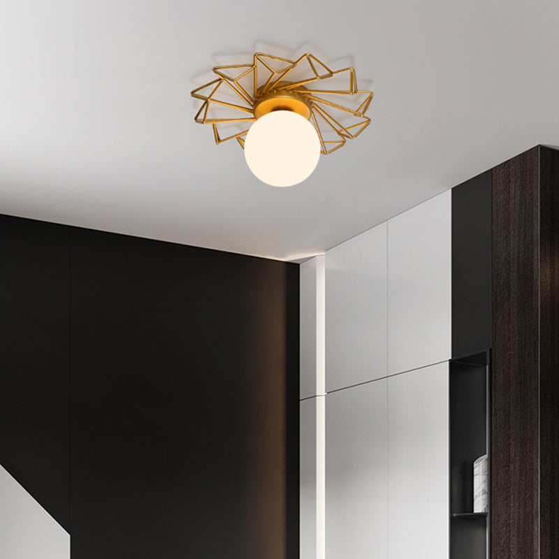 Single-Bulb Bedroom Ceiling Light Postmodern Gold Finish Flushmount Light with Ball Cream Glass Shade Clearhalo 'Ceiling Lights' 'Close To Ceiling Lights' 'Close to ceiling' 'Flush mount' Lighting' 2461609
