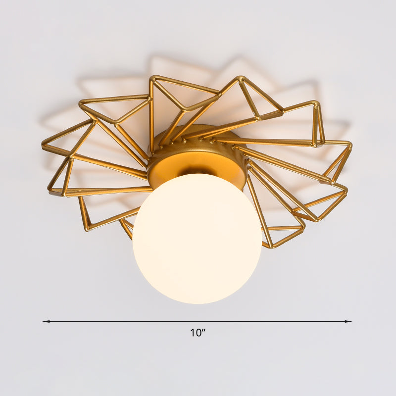 Single-Bulb Bedroom Ceiling Light Postmodern Gold Finish Flushmount Light with Ball Cream Glass Shade Clearhalo 'Ceiling Lights' 'Close To Ceiling Lights' 'Close to ceiling' 'Flush mount' Lighting' 2461612