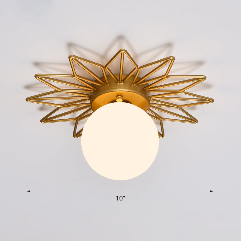 Single-Bulb Bedroom Ceiling Light Postmodern Gold Finish Flushmount Light with Ball Cream Glass Shade Clearhalo 'Ceiling Lights' 'Close To Ceiling Lights' 'Close to ceiling' 'Flush mount' Lighting' 2461613
