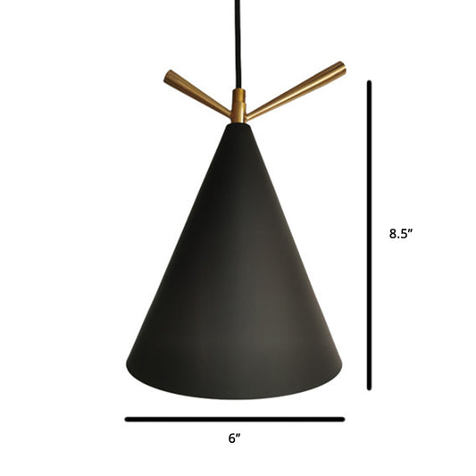 Nordic Conical Drop Pendant Metallic 1-Bulb Dining Room Ceiling Hang Light with Antler Deco Clearhalo 'Ceiling Lights' 'Modern Pendants' 'Modern' 'Pendant Lights' 'Pendants' Lighting' 2461625