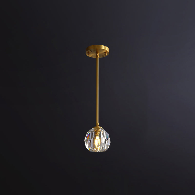 Simple Ball Ceiling Pendant Lamp Clear Cut Crystal 1 Bulb Bedside Pendulum Light in Gold Clear 4.5" Clearhalo 'Ceiling Lights' 'Modern Pendants' 'Modern' 'Pendant Lights' 'Pendants' Lighting' 2461638