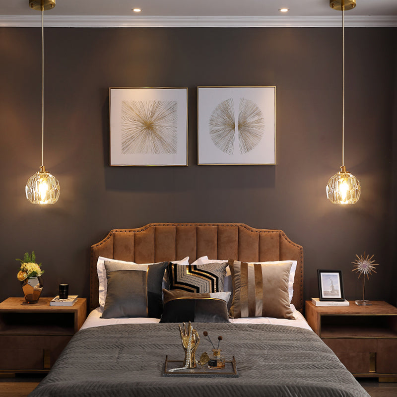 Simple Ball Ceiling Pendant Lamp Clear Cut Crystal 1 Bulb Bedside Pendulum Light in Gold Clear 5.5" Clearhalo 'Ceiling Lights' 'Modern Pendants' 'Modern' 'Pendant Lights' 'Pendants' Lighting' 2461639