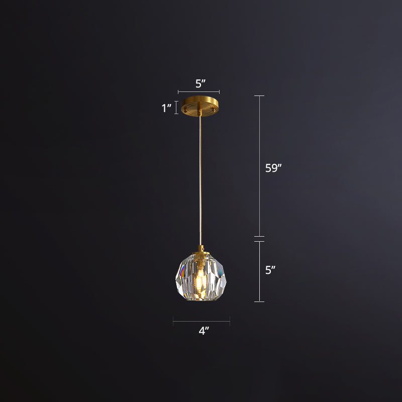Simple Ball Ceiling Pendant Lamp Clear Cut Crystal 1 Bulb Bedside Pendulum Light in Gold Clearhalo 'Ceiling Lights' 'Modern Pendants' 'Modern' 'Pendant Lights' 'Pendants' Lighting' 2461640