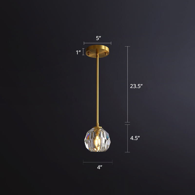 Simple Ball Ceiling Pendant Lamp Clear Cut Crystal 1 Bulb Bedside Pendulum Light in Gold Clearhalo 'Ceiling Lights' 'Modern Pendants' 'Modern' 'Pendant Lights' 'Pendants' Lighting' 2461641