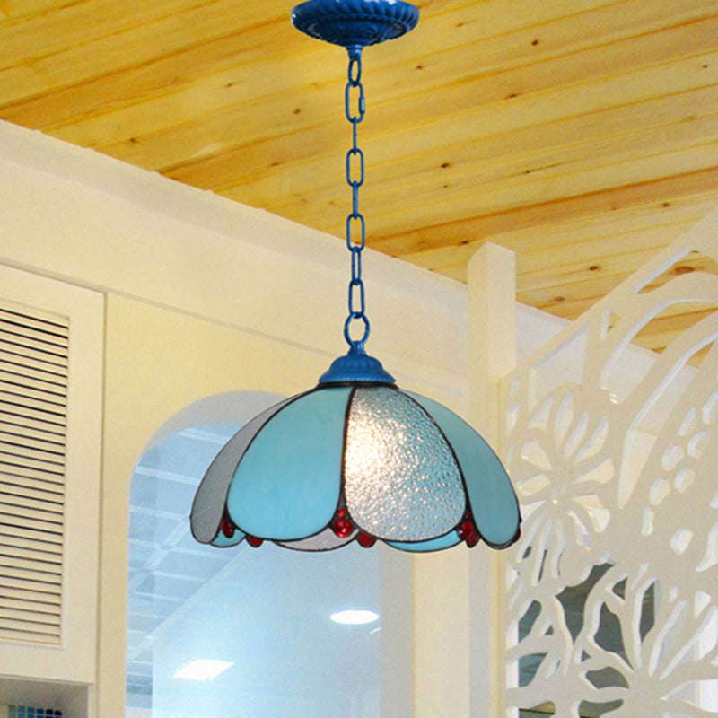 Mediterranean Dome Pendant Lighting Fixture Single Hand-Crafted Glass Hanging Light for Restaurant Clearhalo 'Art Deco Pendants' 'Cast Iron' 'Ceiling Lights' 'Ceramic' 'Close To Ceiling Lights' 'Crystal' 'Industrial' 'Metal' 'Middle Century Pendants' 'Pendant Lights' 'Pendants' 'Tiffany close to ceiling' 'Tiffany Pendants' 'Tiffany' Lighting' 2461646