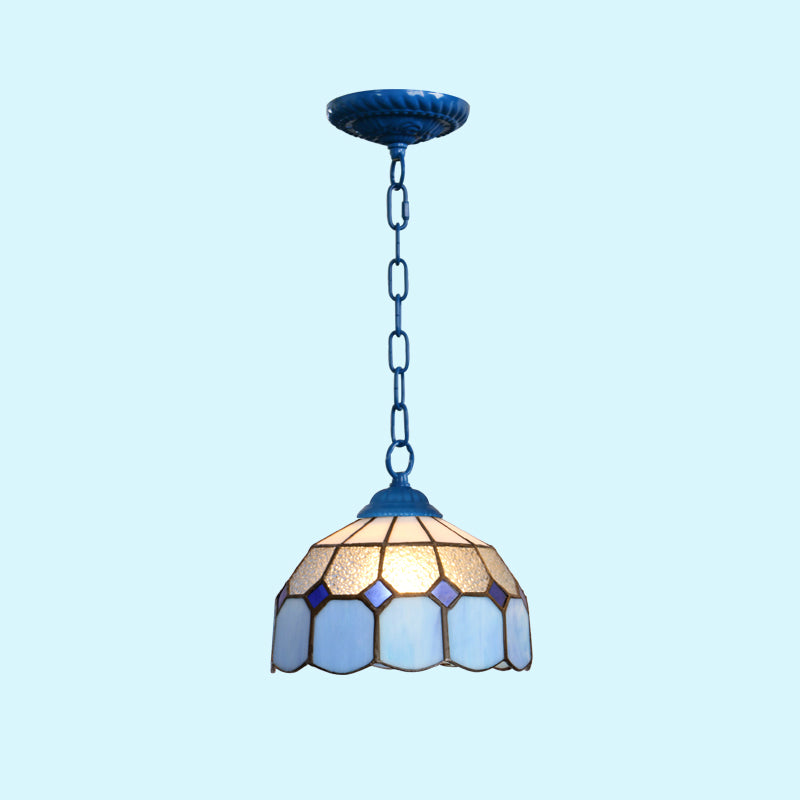Mediterranean Dome Pendant Lighting Fixture Single Hand-Crafted Glass Hanging Light for Restaurant Blue Blue Clearhalo 'Art Deco Pendants' 'Cast Iron' 'Ceiling Lights' 'Ceramic' 'Close To Ceiling Lights' 'Crystal' 'Industrial' 'Metal' 'Middle Century Pendants' 'Pendant Lights' 'Pendants' 'Tiffany close to ceiling' 'Tiffany Pendants' 'Tiffany' Lighting' 2461651