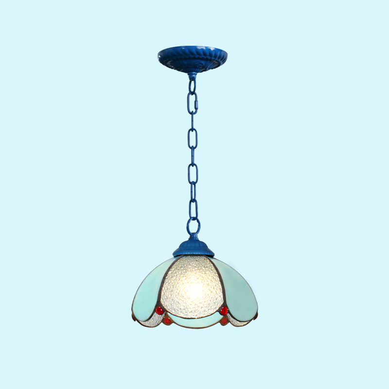 Mediterranean Dome Pendant Lighting Fixture Single Hand-Crafted Glass Hanging Light for Restaurant Blue Green Clearhalo 'Art Deco Pendants' 'Cast Iron' 'Ceiling Lights' 'Ceramic' 'Close To Ceiling Lights' 'Crystal' 'Industrial' 'Metal' 'Middle Century Pendants' 'Pendant Lights' 'Pendants' 'Tiffany close to ceiling' 'Tiffany Pendants' 'Tiffany' Lighting' 2461655