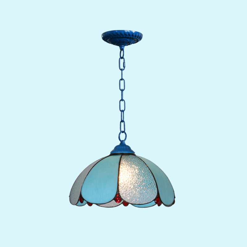 Mediterranean Dome Pendant Lighting Fixture Single Hand-Crafted Glass Hanging Light for Restaurant Blue Light Blue Clearhalo 'Art Deco Pendants' 'Cast Iron' 'Ceiling Lights' 'Ceramic' 'Close To Ceiling Lights' 'Crystal' 'Industrial' 'Metal' 'Middle Century Pendants' 'Pendant Lights' 'Pendants' 'Tiffany close to ceiling' 'Tiffany Pendants' 'Tiffany' Lighting' 2461656