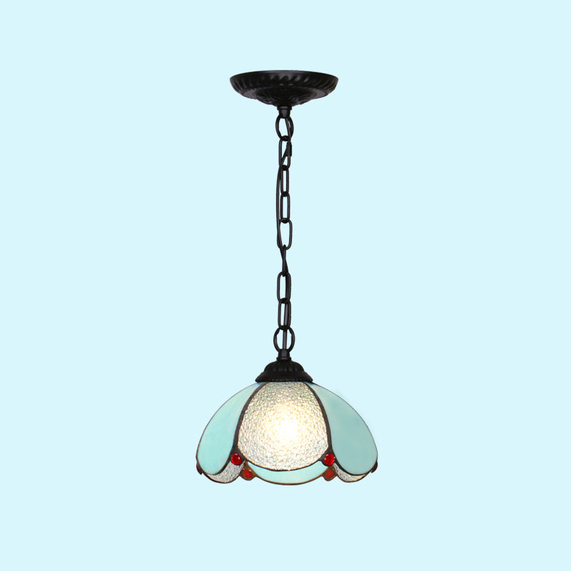 Mediterranean Dome Pendant Lighting Fixture Single Hand-Crafted Glass Hanging Light for Restaurant Black Green Clearhalo 'Art Deco Pendants' 'Cast Iron' 'Ceiling Lights' 'Ceramic' 'Close To Ceiling Lights' 'Crystal' 'Industrial' 'Metal' 'Middle Century Pendants' 'Pendant Lights' 'Pendants' 'Tiffany close to ceiling' 'Tiffany Pendants' 'Tiffany' Lighting' 2461658