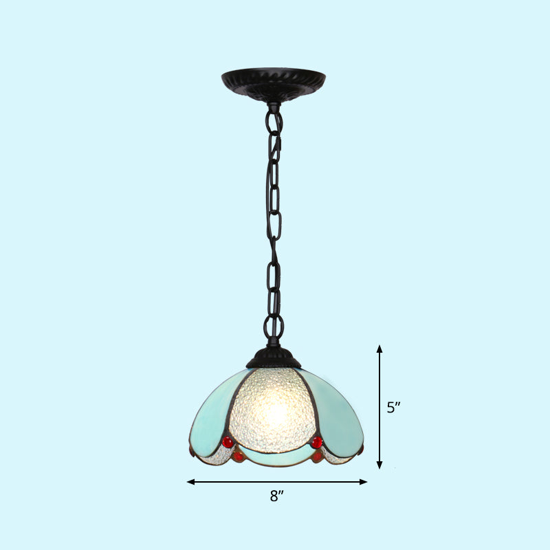 Mediterranean Dome Pendant Lighting Fixture Single Hand-Crafted Glass Hanging Light for Restaurant Clearhalo 'Art Deco Pendants' 'Cast Iron' 'Ceiling Lights' 'Ceramic' 'Close To Ceiling Lights' 'Crystal' 'Industrial' 'Metal' 'Middle Century Pendants' 'Pendant Lights' 'Pendants' 'Tiffany close to ceiling' 'Tiffany Pendants' 'Tiffany' Lighting' 2461661