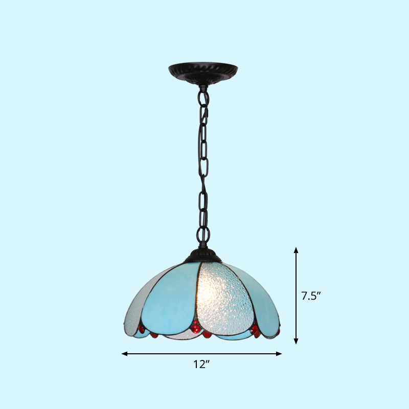 Mediterranean Dome Pendant Lighting Fixture Single Hand-Crafted Glass Hanging Light for Restaurant Clearhalo 'Art Deco Pendants' 'Cast Iron' 'Ceiling Lights' 'Ceramic' 'Close To Ceiling Lights' 'Crystal' 'Industrial' 'Metal' 'Middle Century Pendants' 'Pendant Lights' 'Pendants' 'Tiffany close to ceiling' 'Tiffany Pendants' 'Tiffany' Lighting' 2461663