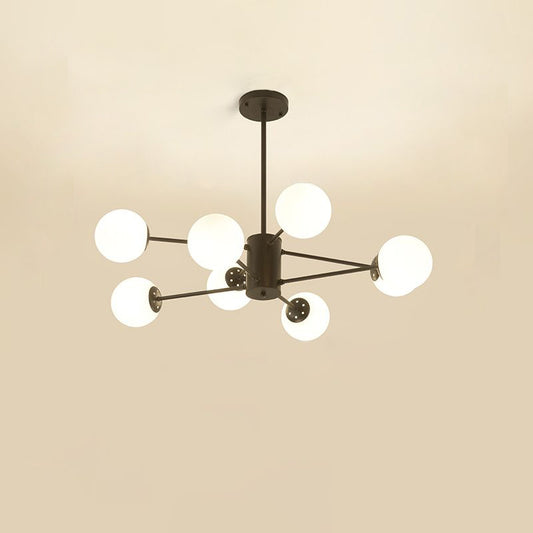 Opal Glass Radial Chandelier Postmodern Style Pendant Light Fixture for Living Room 8 Black Clearhalo 'Ceiling Lights' 'Chandeliers' 'Close To Ceiling Lights' 'Glass shade' 'Glass' 'Modern Chandeliers' 'Modern' Lighting' 2461668