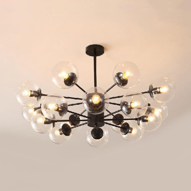 Amber/Blue/Clear Glass Spherical Chandelier Light Post Modern 6/8/10 Lights Black Pendant Lamp for Bedroom Clearhalo 'Ceiling Lights' 'Chandeliers' 'Clear' 'Glass shade' 'Glass' 'Industrial' 'Modern Chandeliers' 'Modern' 'Tiffany' 'Traditional Chandeliers' Lighting' 246167