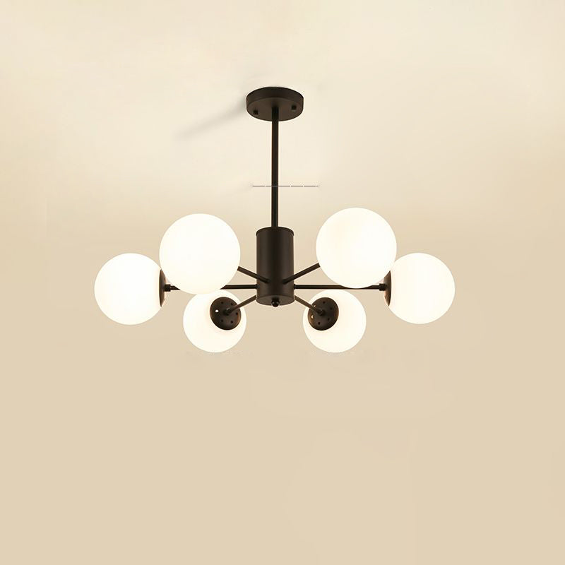 Opal Glass Radial Chandelier Postmodern Style Pendant Light Fixture for Living Room 6 Black Clearhalo 'Ceiling Lights' 'Chandeliers' 'Close To Ceiling Lights' 'Glass shade' 'Glass' 'Modern Chandeliers' 'Modern' Lighting' 2461670