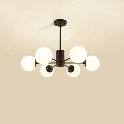 Opal Glass Radial Chandelier Postmodern Style Pendant Light Fixture for Living Room 6 Black Clearhalo 'Ceiling Lights' 'Chandeliers' 'Close To Ceiling Lights' 'Glass shade' 'Glass' 'Modern Chandeliers' 'Modern' Lighting' 2461670