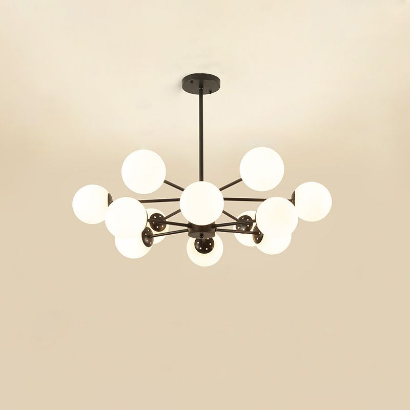 Opal Glass Radial Chandelier Postmodern Style Pendant Light Fixture for Living Room 12 Black Clearhalo 'Ceiling Lights' 'Chandeliers' 'Close To Ceiling Lights' 'Glass shade' 'Glass' 'Modern Chandeliers' 'Modern' Lighting' 2461673