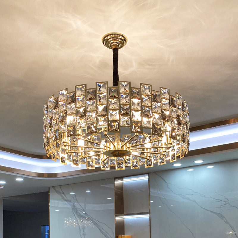 Black Drum Shaped Chandelier Pendant Minimalist Crystal Rectangle Suspension Light for Living Room Black Clearhalo 'Ceiling Lights' 'Chandeliers' 'Modern Chandeliers' 'Modern' Lighting' 2461684