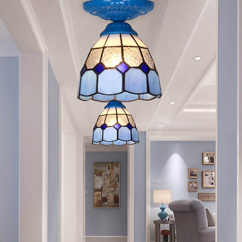 Single Flower Ceiling Mounted Light Vintage Handcrafted Stained Glass Flushmount Lighting for Aisle Clearhalo 'Ceiling Lights' 'Close To Ceiling Lights' 'Close to ceiling' 'Flush mount' Lighting' 2461689