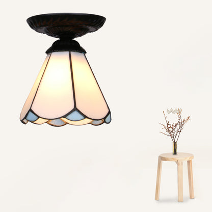 Single Flower Ceiling Mounted Light Vintage Handcrafted Stained Glass Flushmount Lighting for Aisle Black White Clearhalo 'Ceiling Lights' 'Close To Ceiling Lights' 'Close to ceiling' 'Flush mount' Lighting' 2461690