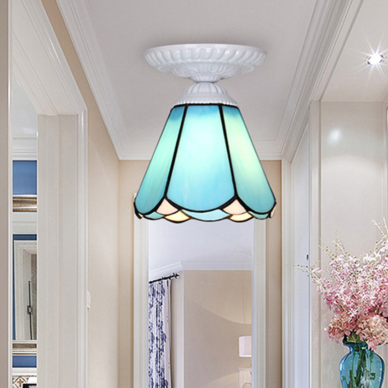 Single Flower Ceiling Mounted Light Vintage Handcrafted Stained Glass Flushmount Lighting for Aisle Clearhalo 'Ceiling Lights' 'Close To Ceiling Lights' 'Close to ceiling' 'Flush mount' Lighting' 2461692