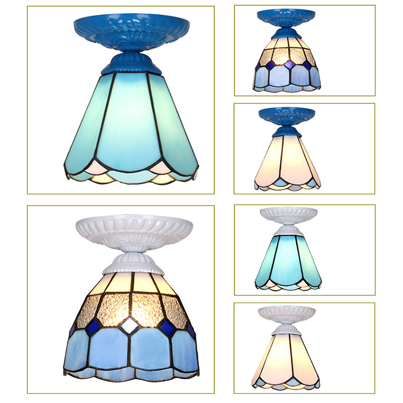 Single Flower Ceiling Mounted Light Vintage Handcrafted Stained Glass Flushmount Lighting for Aisle Clearhalo 'Ceiling Lights' 'Close To Ceiling Lights' 'Close to ceiling' 'Flush mount' Lighting' 2461696