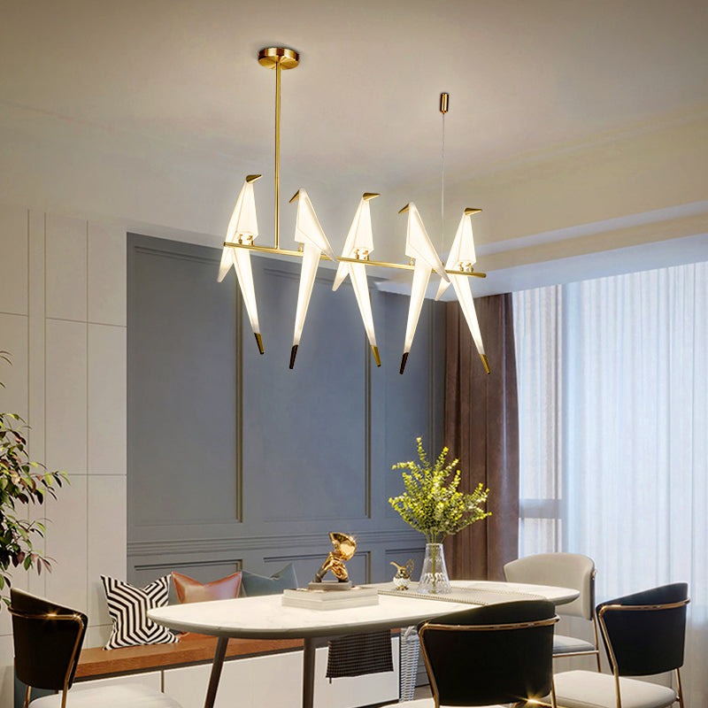 Origami Bird Shaped Island Lighting Decorative Acrylic Dining Room Pendant Lamp in Gold Clearhalo 'Ceiling Lights' 'Island Lights' Lighting' 2461709