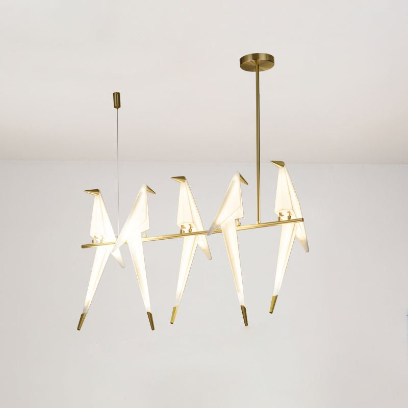 Origami Bird Shaped Island Lighting Decorative Acrylic Dining Room Pendant Lamp in Gold 5 Gold Clearhalo 'Ceiling Lights' 'Island Lights' Lighting' 2461711