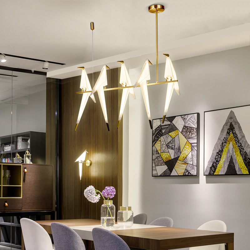 Origami Bird Shaped Island Lighting Decorative Acrylic Dining Room Pendant Lamp in Gold Clearhalo 'Ceiling Lights' 'Island Lights' Lighting' 2461712