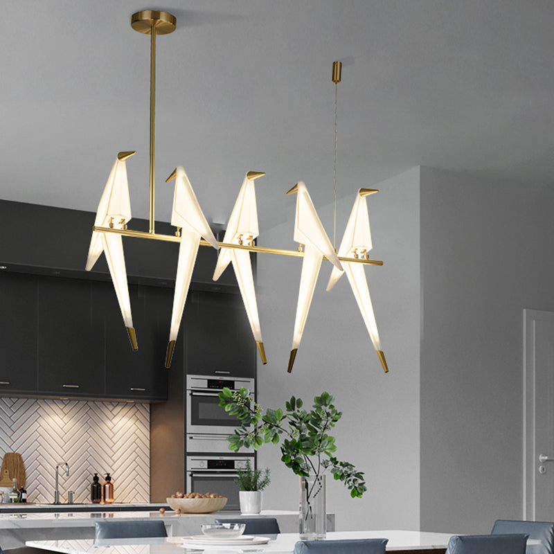 Origami Bird Shaped Island Lighting Decorative Acrylic Dining Room Pendant Lamp in Gold Clearhalo 'Ceiling Lights' 'Island Lights' Lighting' 2461714