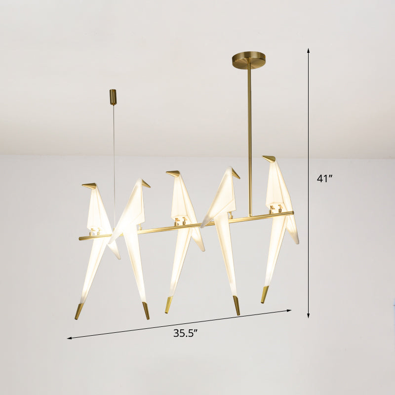 Origami Bird Shaped Island Lighting Decorative Acrylic Dining Room Pendant Lamp in Gold Clearhalo 'Ceiling Lights' 'Island Lights' Lighting' 2461716