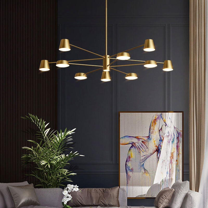 Conical Living Room Chandelier Metal Postmodern LED Suspension Pendant Light in Brass Clearhalo 'Ceiling Lights' 'Chandeliers' 'Modern Chandeliers' 'Modern' Lighting' 2461761