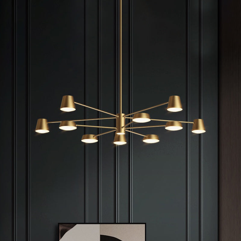 Conical Living Room Chandelier Metal Postmodern LED Suspension Pendant Light in Brass 10 Brass Clearhalo 'Ceiling Lights' 'Chandeliers' 'Modern Chandeliers' 'Modern' Lighting' 2461764