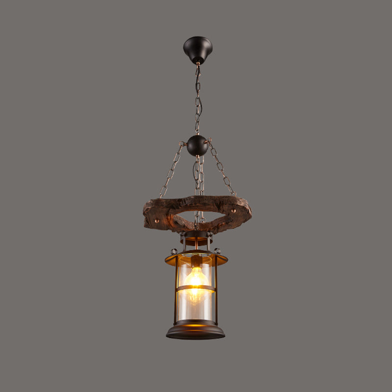 Nautical Style Lantern Chandelier Lamp Wooden Ceiling Pendant Light for Restaurant Wood Circle Clearhalo 'Carpenter Chandeliers' 'Ceiling Lights' 'Chandeliers' 'Industrial Chandeliers' 'Industrial' 'Middle Century Chandeliers' 'Modern' 'Tiffany' Lighting' 2461854