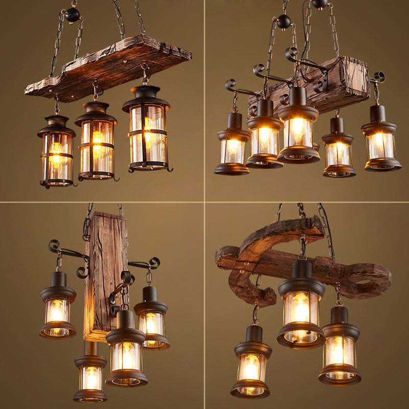 Nautical Style Lantern Chandelier Lamp Wooden Ceiling Pendant Light for Restaurant Clearhalo 'Carpenter Chandeliers' 'Ceiling Lights' 'Chandeliers' 'Industrial Chandeliers' 'Industrial' 'Middle Century Chandeliers' 'Modern' 'Tiffany' Lighting' 2461855