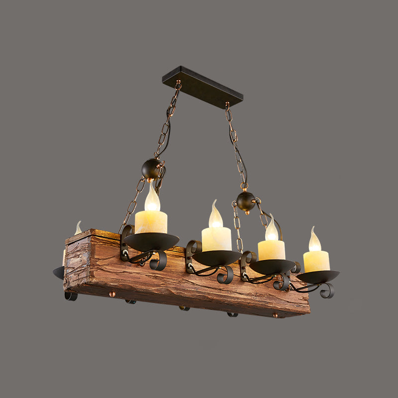 Nautical Style Lantern Chandelier Lamp Wooden Ceiling Pendant Light for Restaurant Wood Candle Clearhalo 'Carpenter Chandeliers' 'Ceiling Lights' 'Chandeliers' 'Industrial Chandeliers' 'Industrial' 'Middle Century Chandeliers' 'Modern' 'Tiffany' Lighting' 2461857