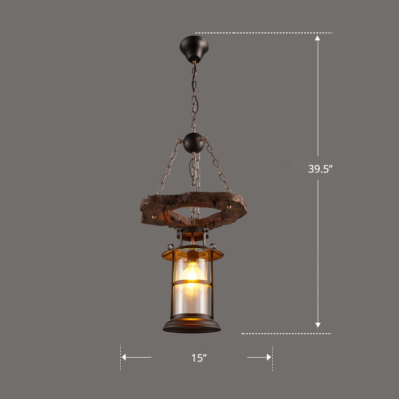 Nautical Style Lantern Chandelier Lamp Wooden Ceiling Pendant Light for Restaurant Clearhalo 'Carpenter Chandeliers' 'Ceiling Lights' 'Chandeliers' 'Industrial Chandeliers' 'Industrial' 'Middle Century Chandeliers' 'Modern' 'Tiffany' Lighting' 2461864